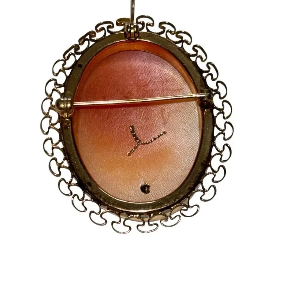 1/20 12K Yellow Gold Fill Carved Cameo Habille Brooch Pin Pendant 1.2 x 1.6